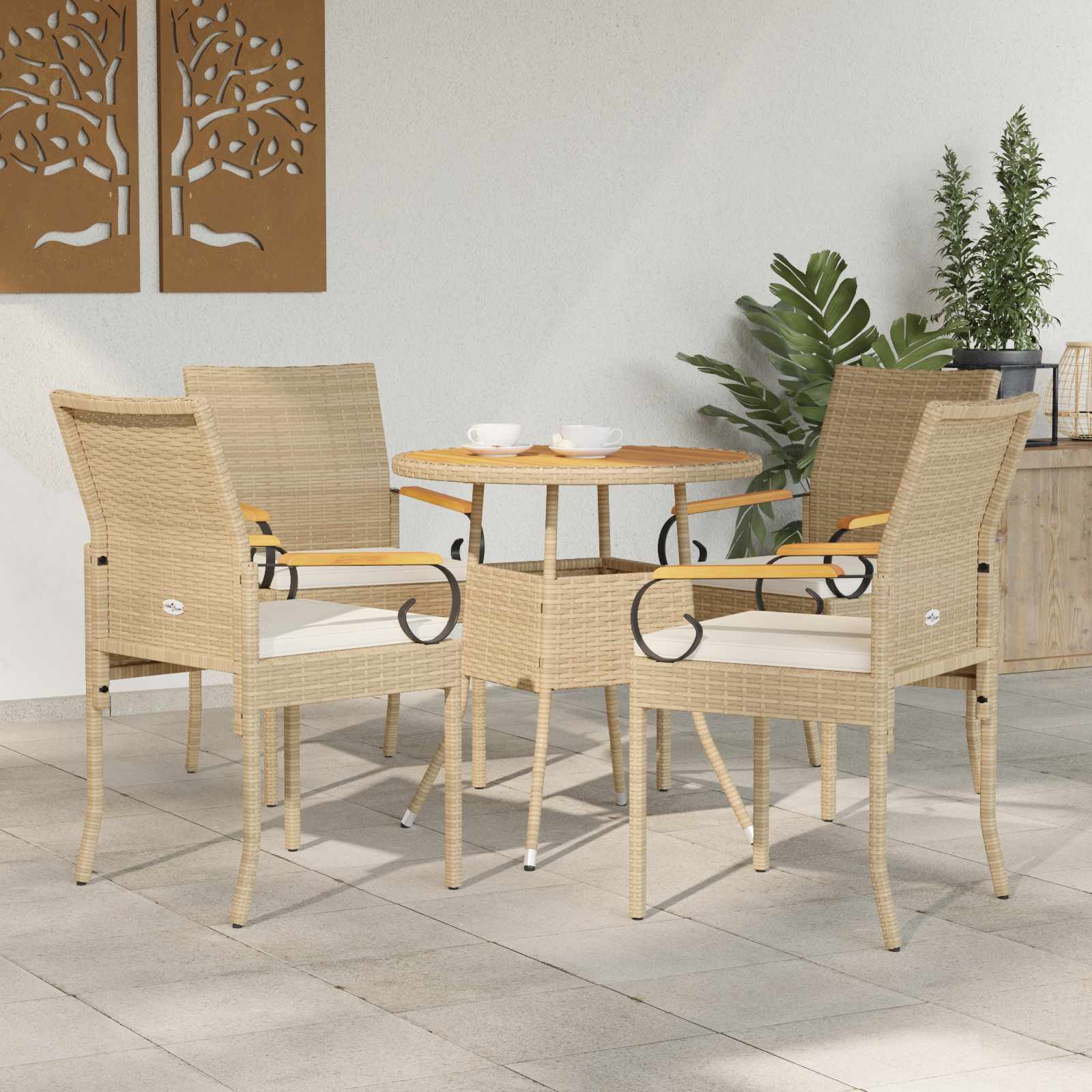 Trädgårdsstolar 4 pcs Beige och krämvit Poly Rattan och Akacia
