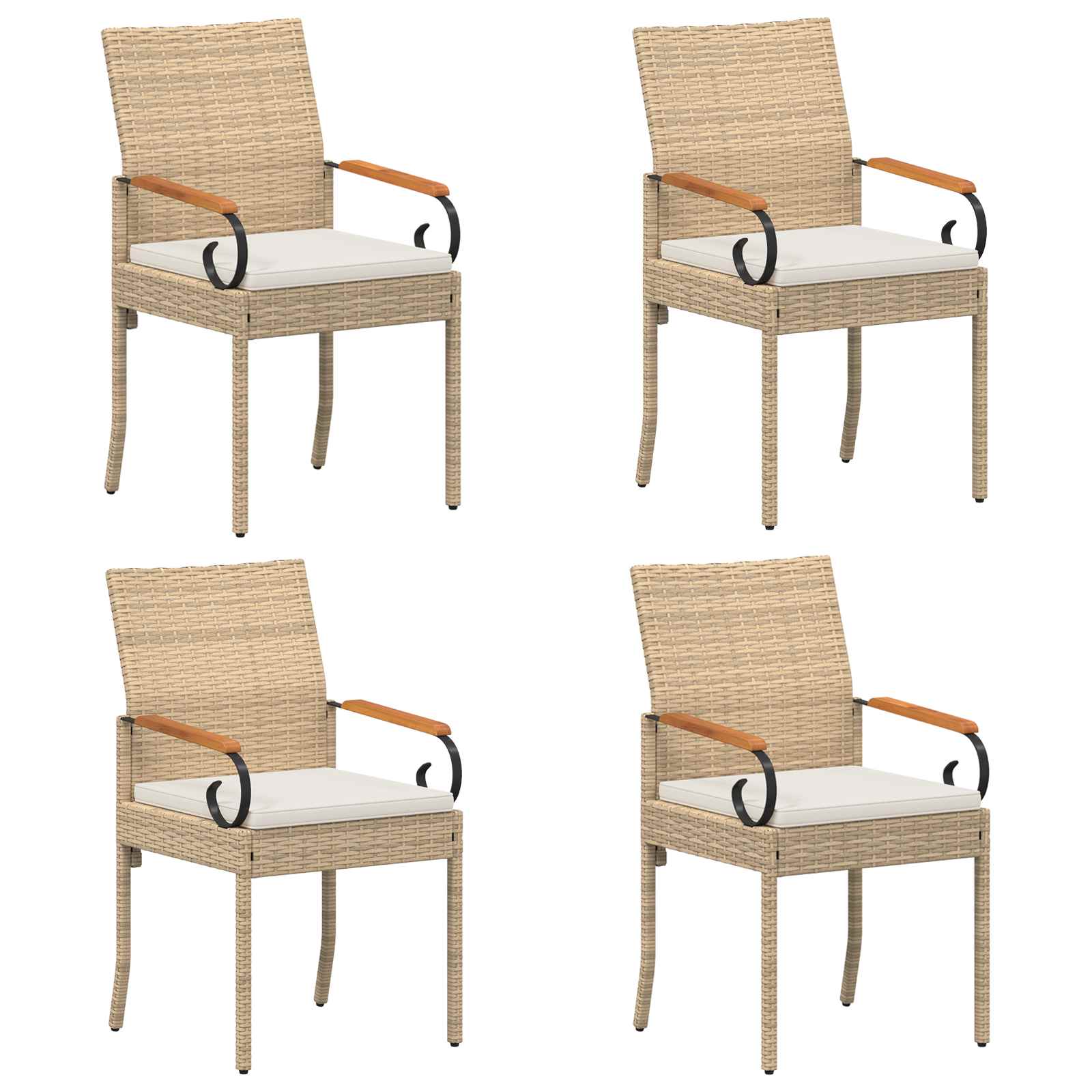 Trädgårdsstolar 4 pcs Beige och krämvit Poly Rattan och Akacia
