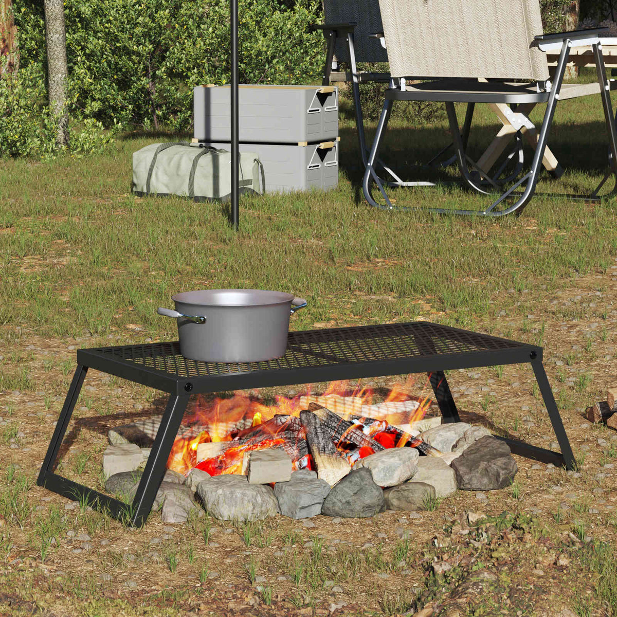 Vikbar Campinggrill 58 x 31 x 2 cm Legerat stål Svart
