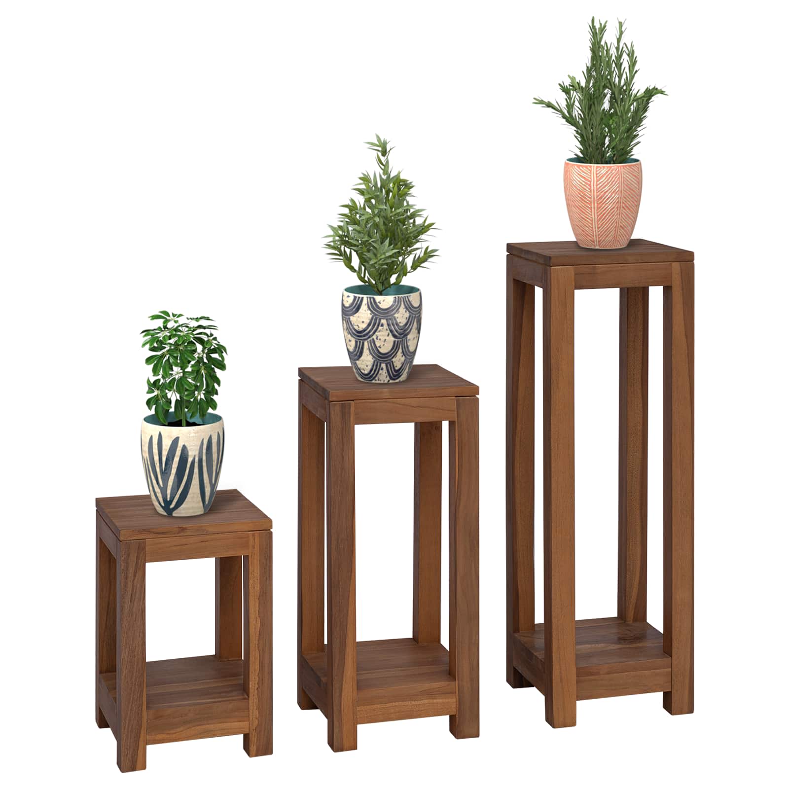 Växtställ 3 st Naturlig 25 x 25 x 80 cm Massivt teakträ