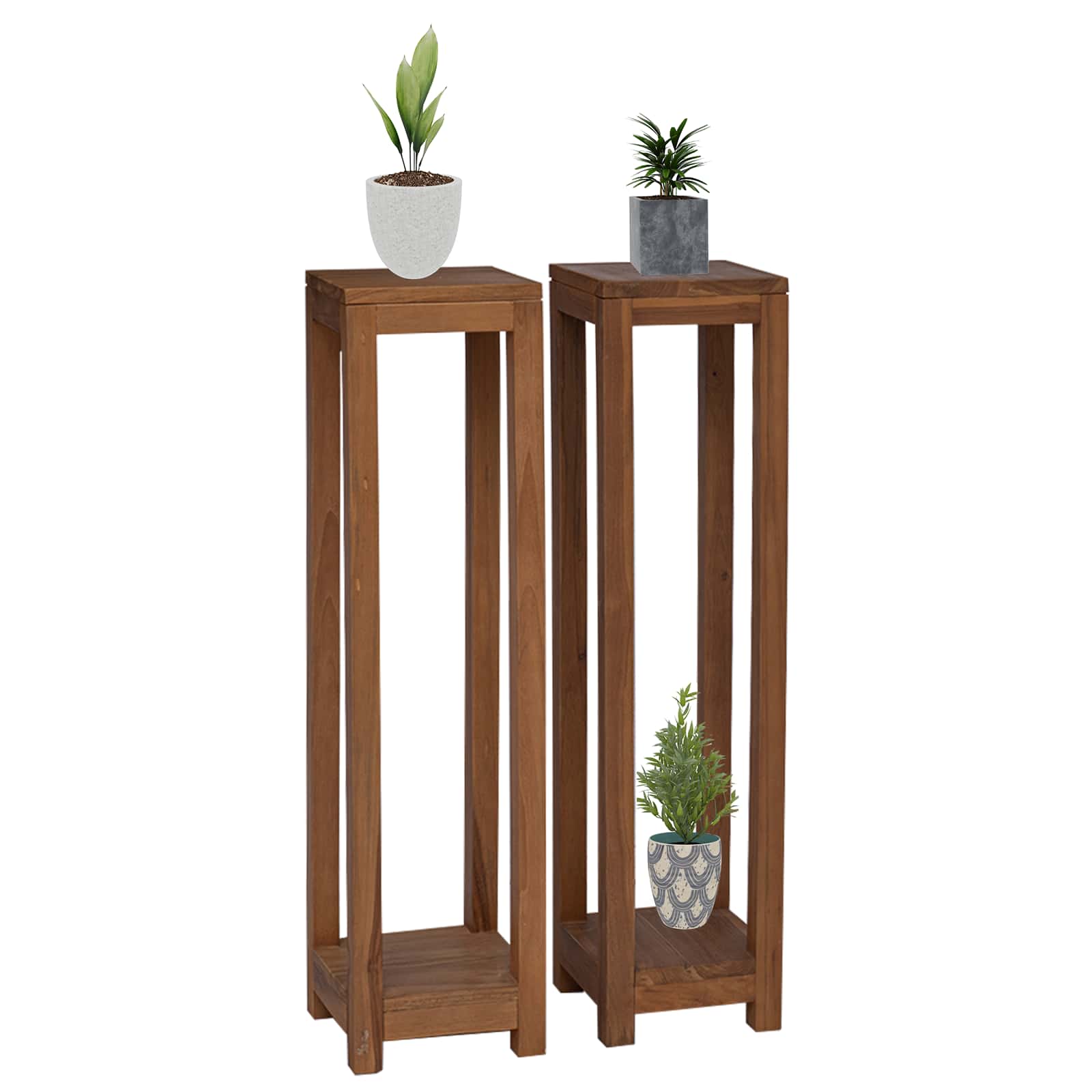 Växtställ 2 st Naturlig 25 x 25 x 100 cm Massivt teakträ