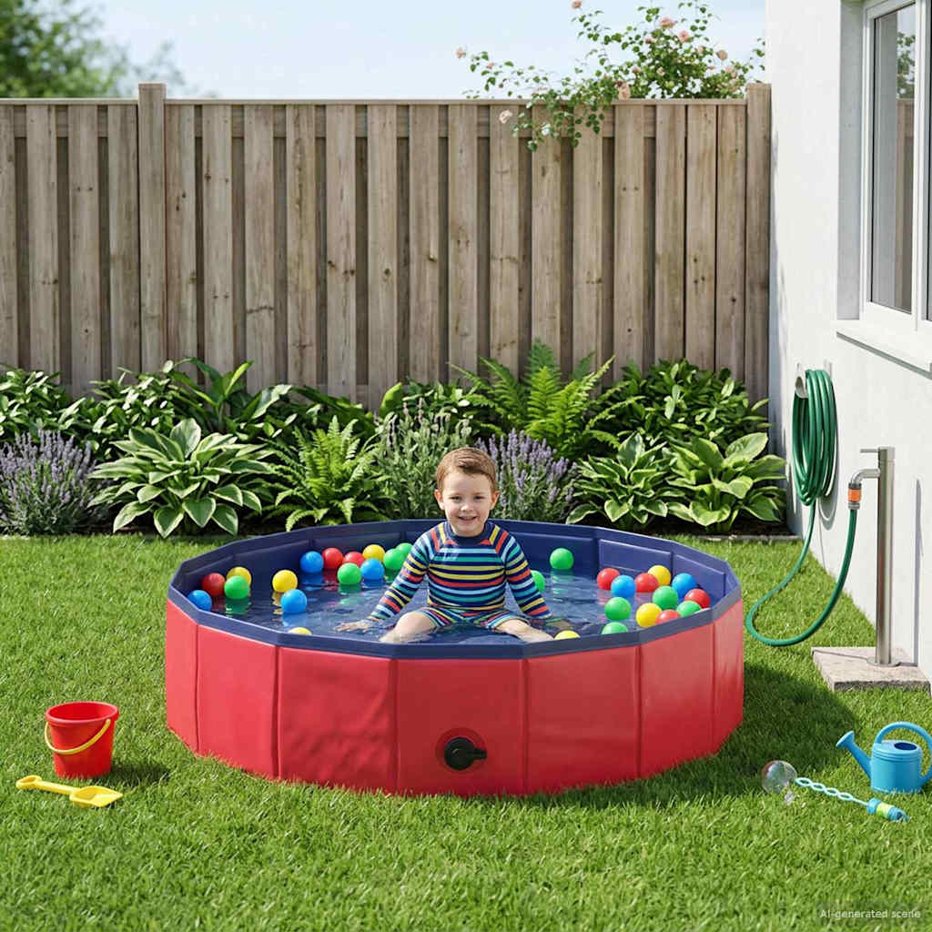 Barn Sim Pool Röd Ø 80 x 20 cm Tjock PVC och Konstruerat Trä