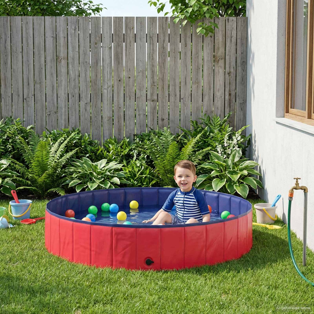 Barn Sim Pool Ø 160 x 30 cm Rund för Barn för Röd och blå