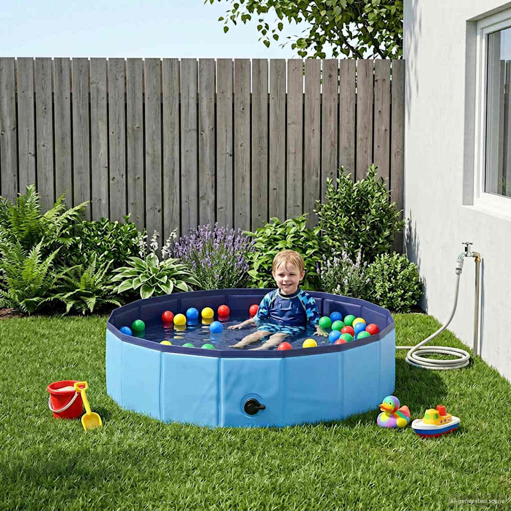 Barn Sim Pool Blå Ø 80 x 20 cm Tjock PVC och Konstruerat Trä