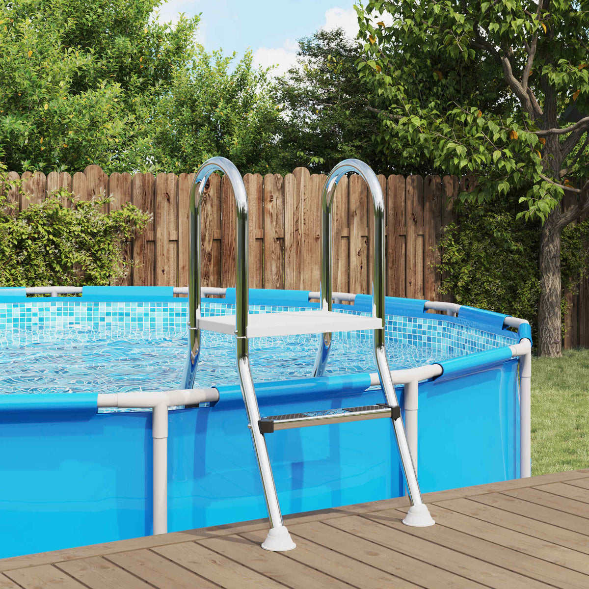 Poolstege för delvis nedgrävd pool 172 x 106 cm 3-stegs