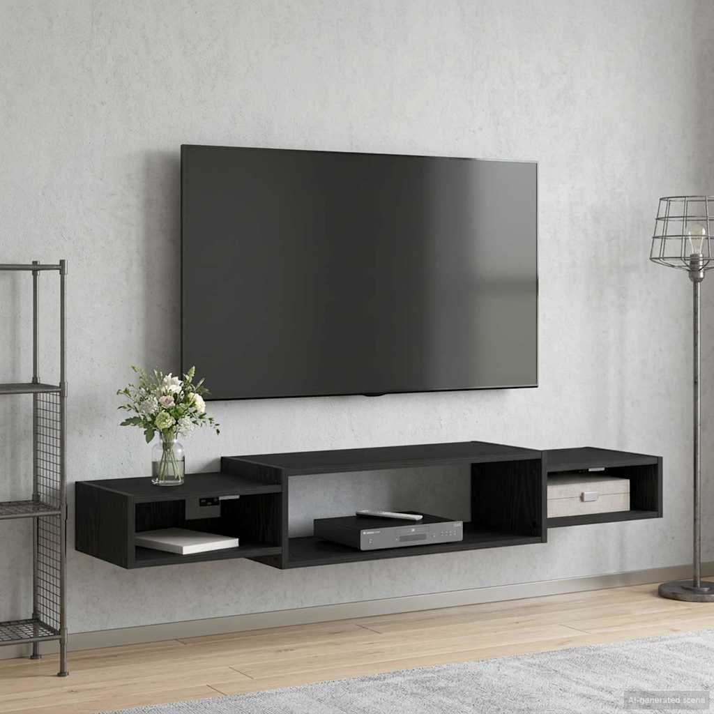 Väggmonterad TV-skåp Väggmonterat Svart ek 140 x 28 x 21 cm