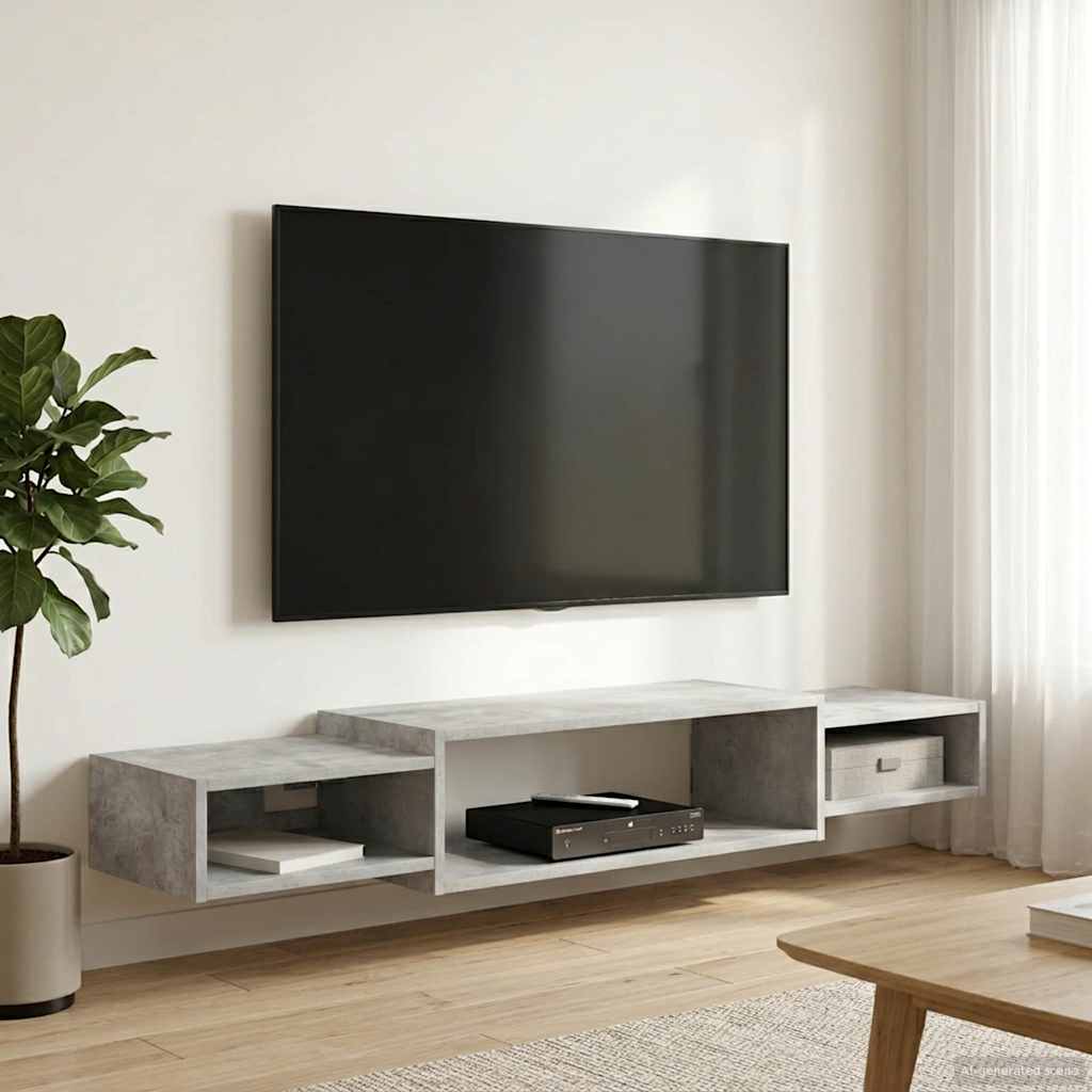 Väggmonterad TV-skåp Väggmonterat Betonggrå 140 x 28 x 21 cm