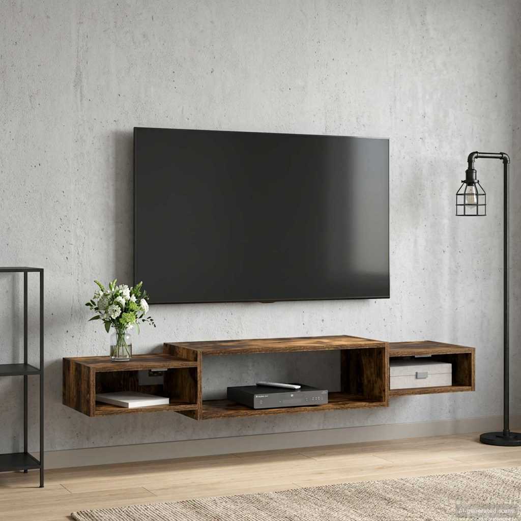 Väggmonterad TV-skåp Väggmonterat Rökt ek 140 x 28 x 21 cm
