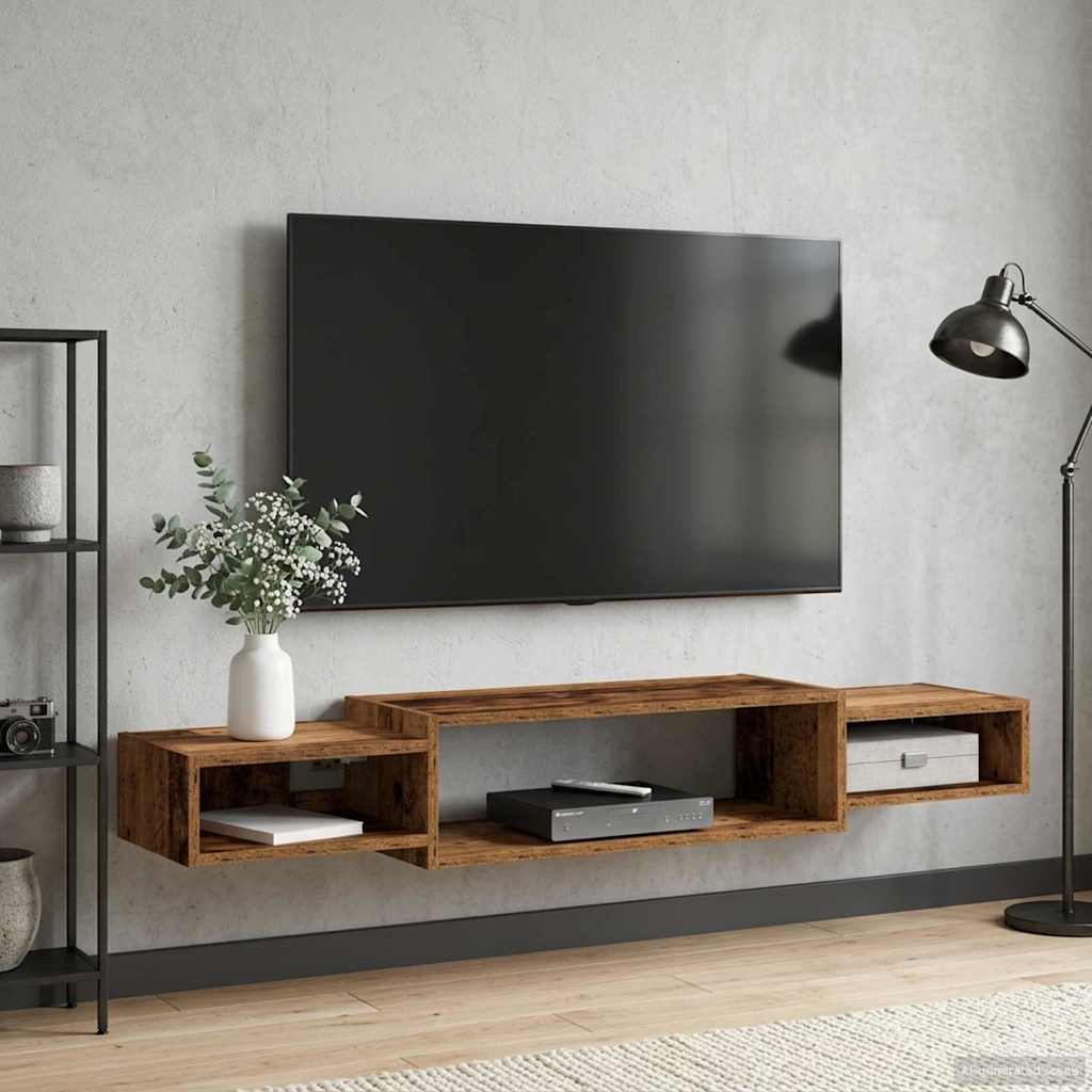 Väggmonterad TV-skåp Väggmonterat Gammalt trä 140 x 28 x 21 cm