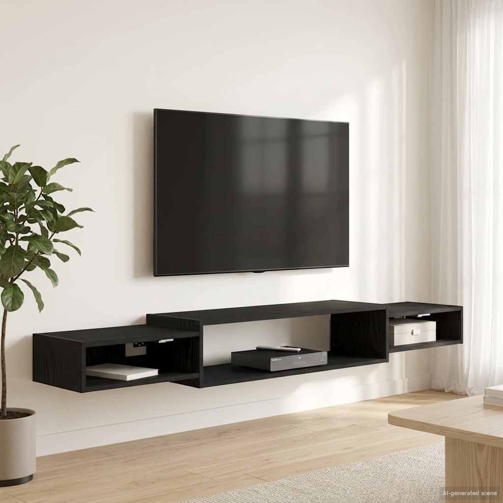 Väggmonterad TV-skåp Väggmonterat Svart ek 180 x 28 x 21 cm