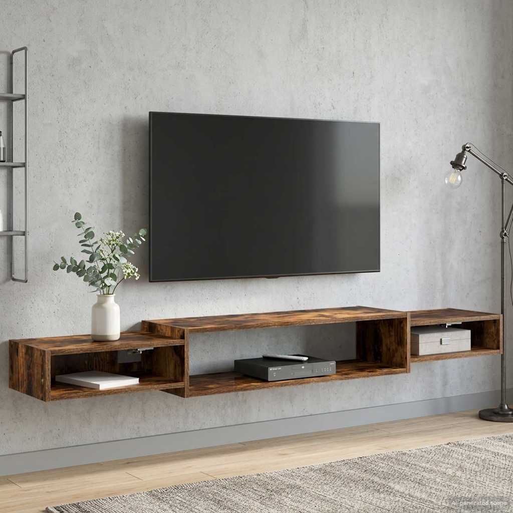 Väggmonterad TV-skåp Väggmonterat Rökt ek 180 x 28 x 21 cm