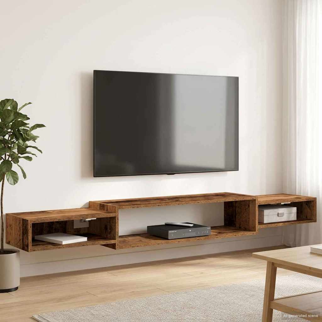 Väggmonterad TV-skåp Väggmonterat Gammalt trä 180 x 28 x 21 cm