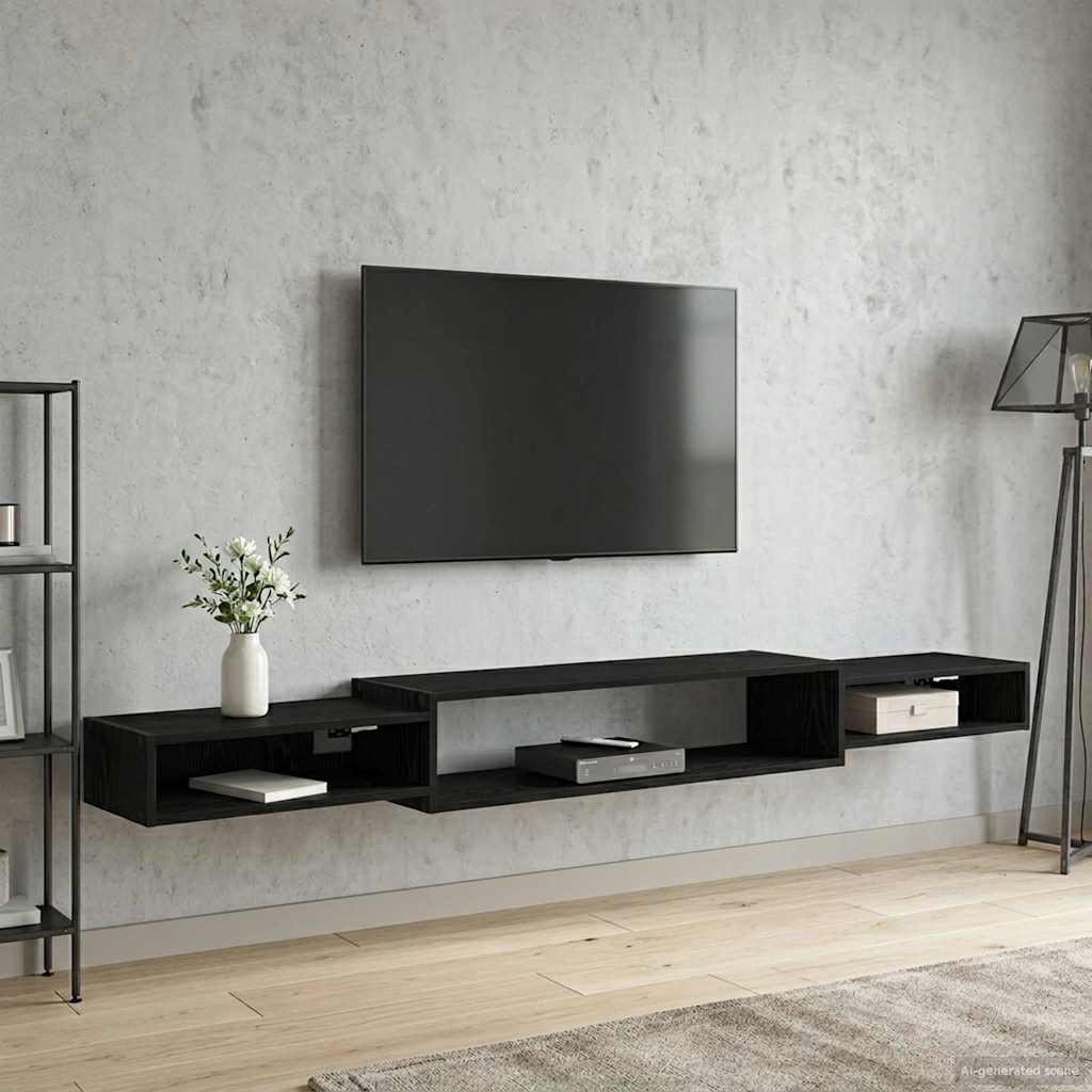Väggmonterad TV-skåp Väggmonterat Svart ek 220 x 28 x 21 cm