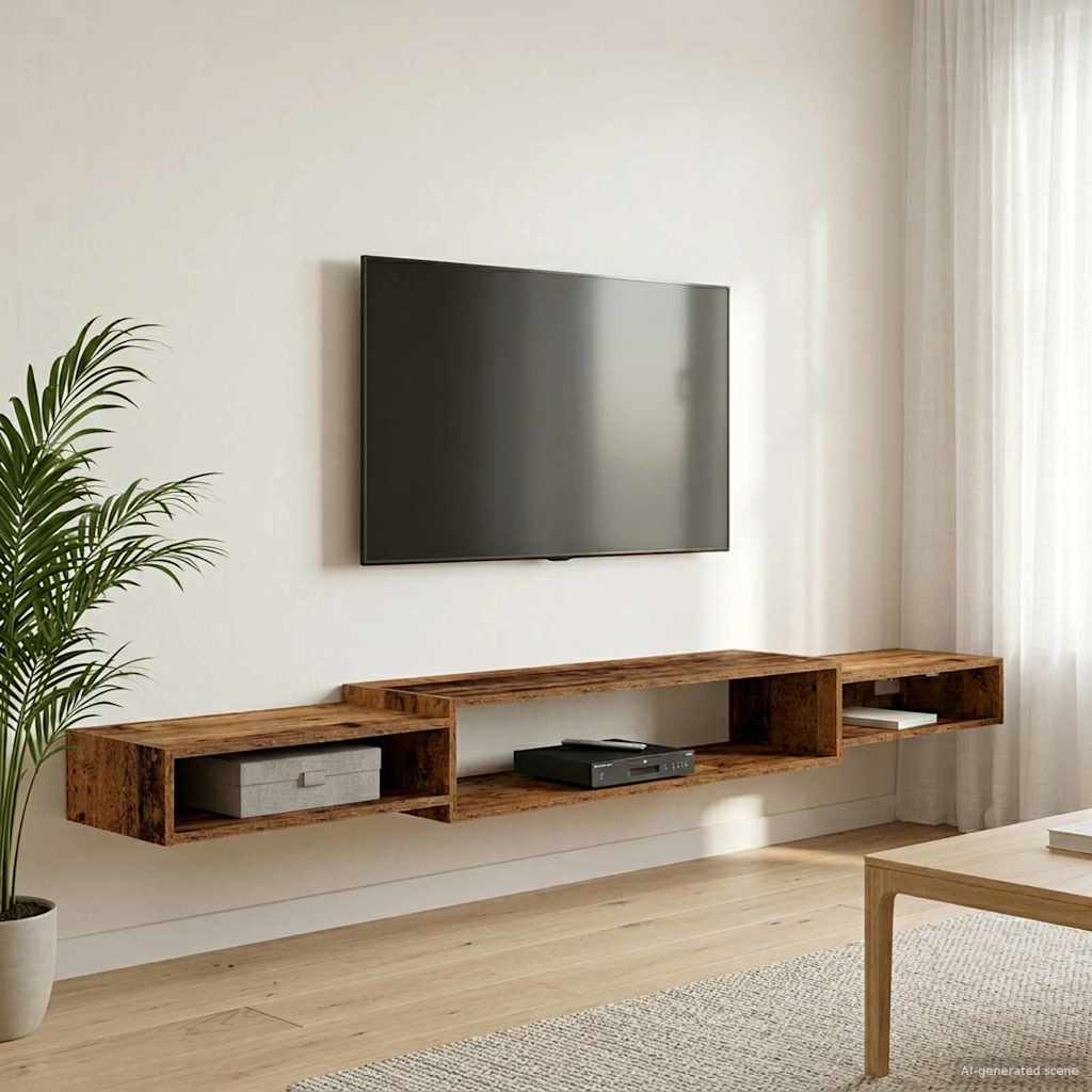 Väggmonterad TV-skåp Väggmonterat Gammalt trä 220 x 28 x 21 cm