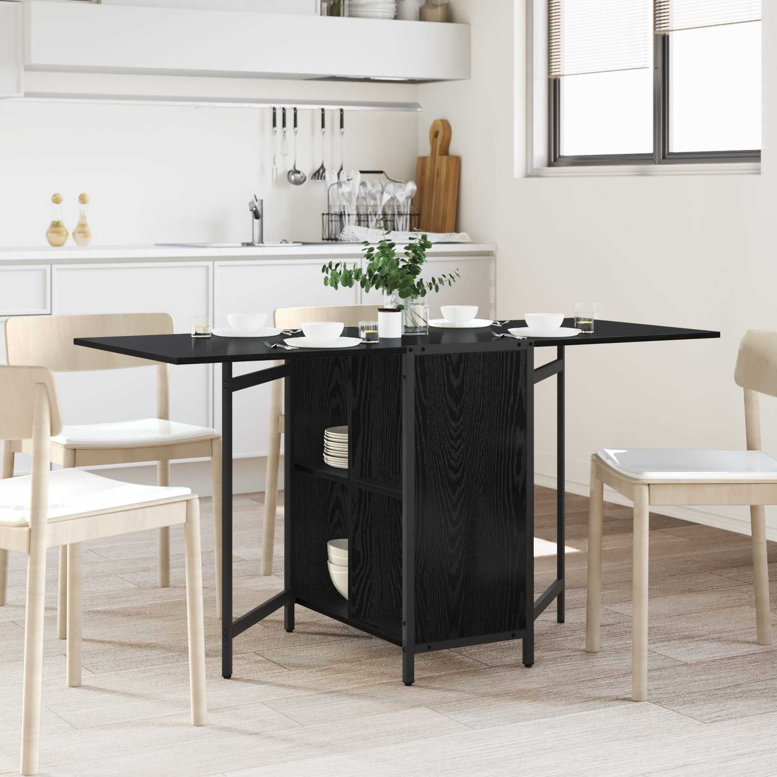 Matbord 144 x 60 x 75 cm Konstruerat trä Svart ek Rektangulär