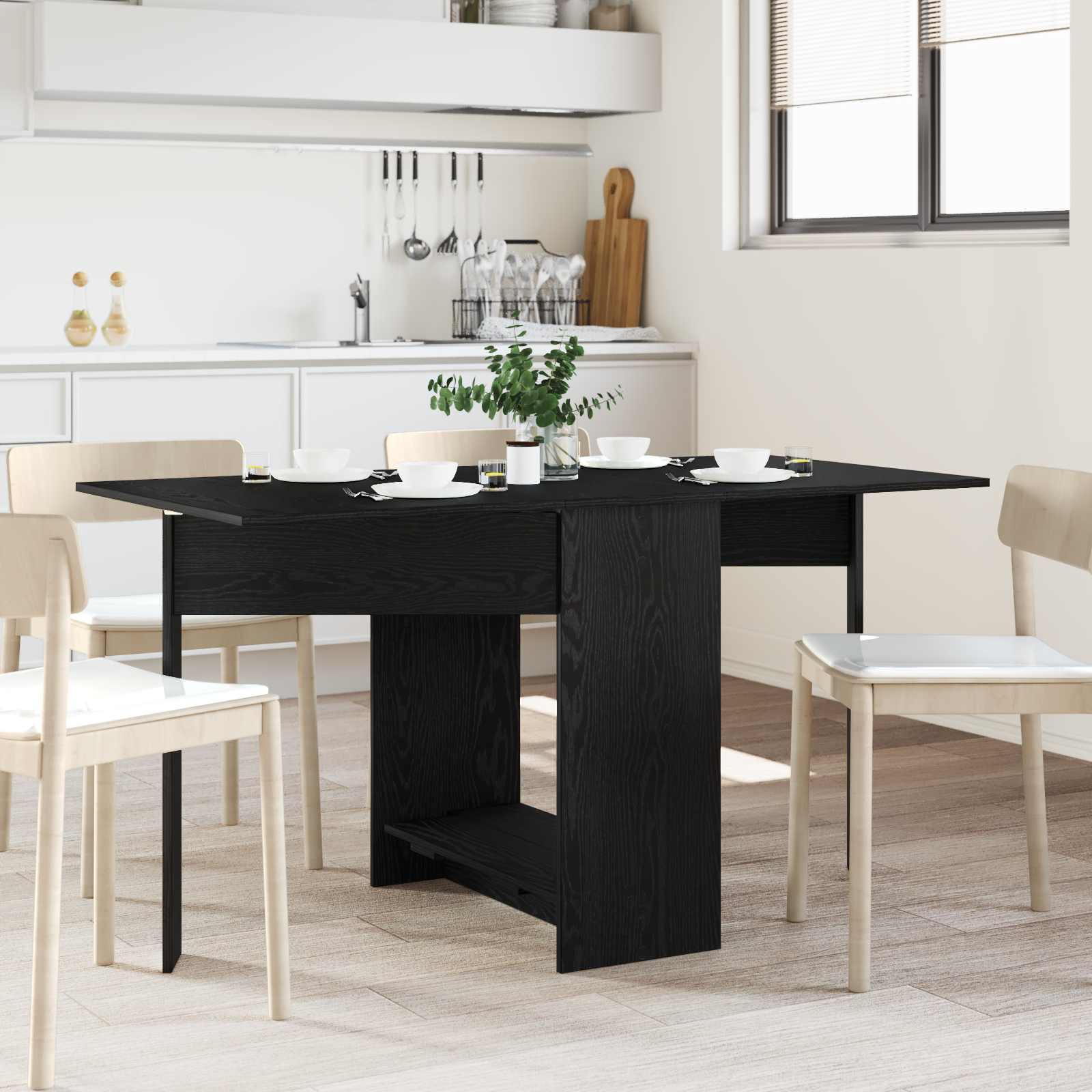 Matbord 138 x 70 x 73,5 cm Konstruerat trä Svart ek Rektangulär