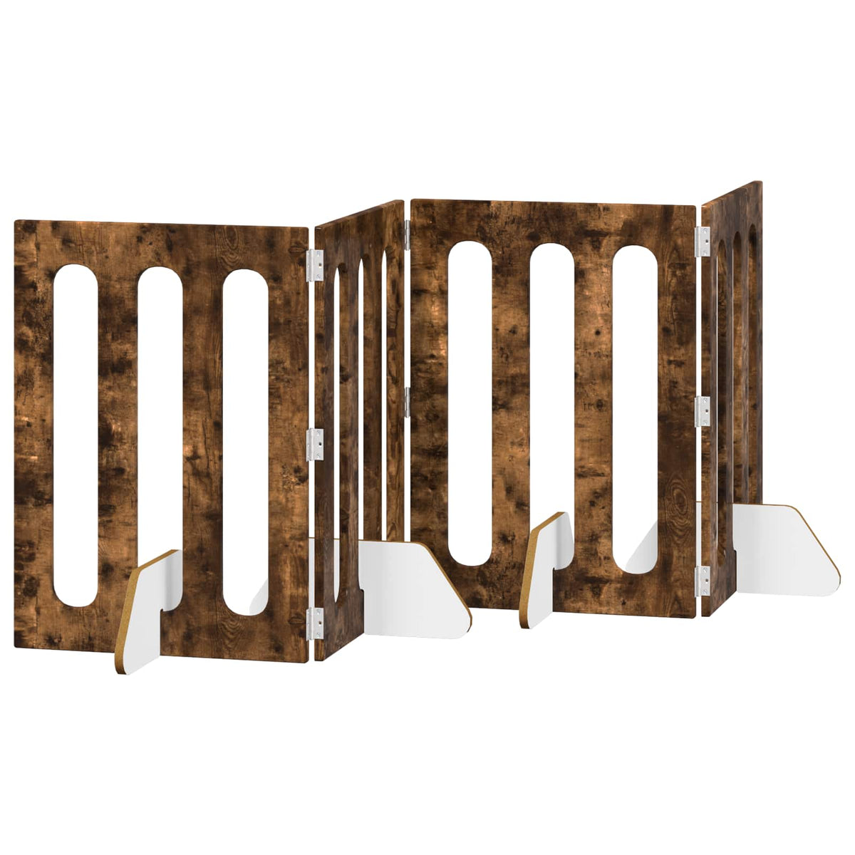 Fällbar husdjursgrind 4 st Rökt ek 201 x 38 x 70 cm