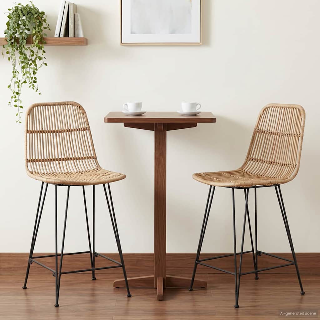 Barpall 2 st Naturlig 44 x 54 x 96 cm Rattan och Stål