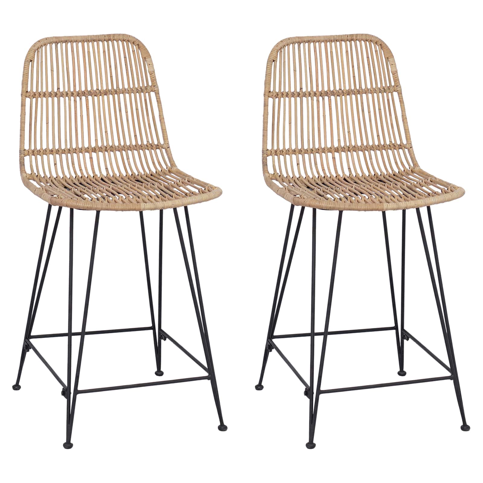 Barpall 2 st Naturlig 44 x 54 x 96 cm Rattan och Stål