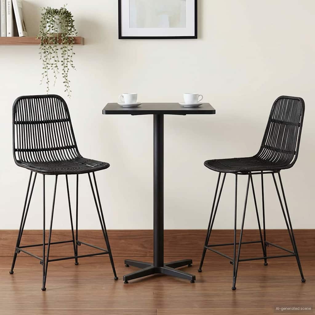 Barpall 2 st Svart 44 x 54 x 96 cm Rattan och Stål