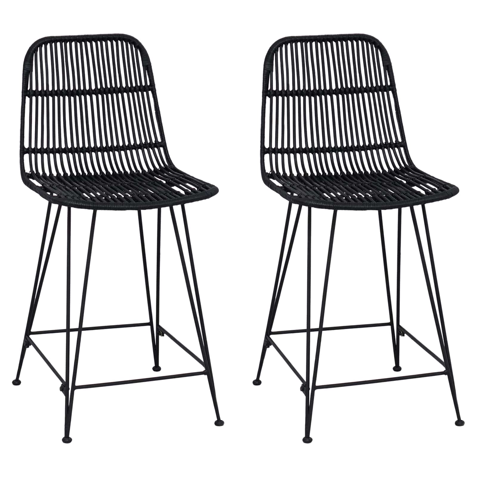 Barpall 2 st Svart 44 x 54 x 96 cm Rattan och Stål