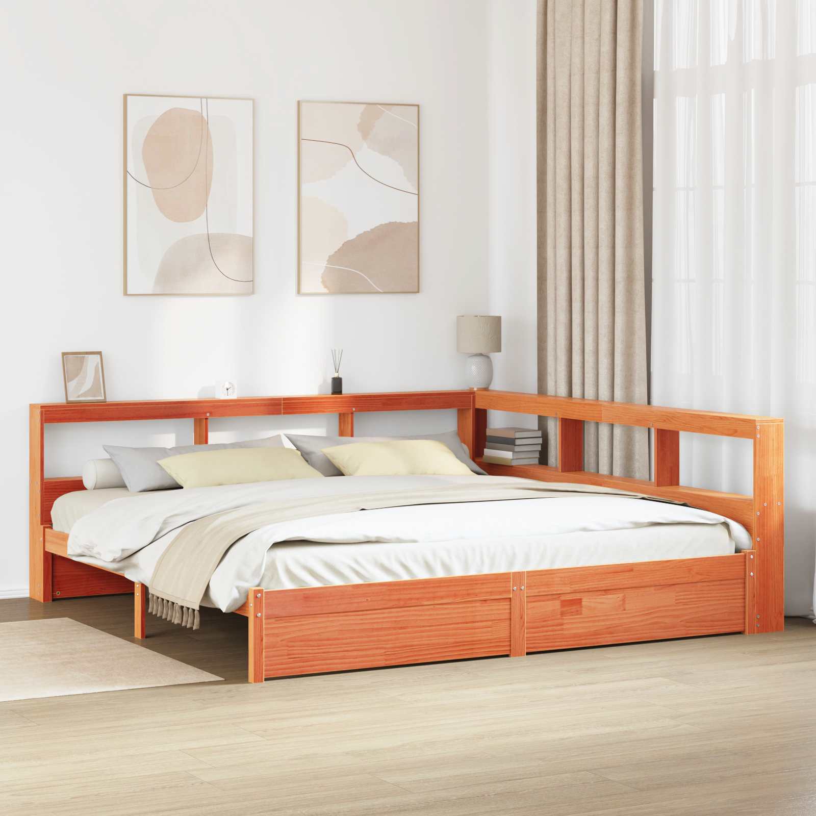 Bokhylla Säng 2 pcs Vaxbrun 200 x 200 cm Massiv furu
