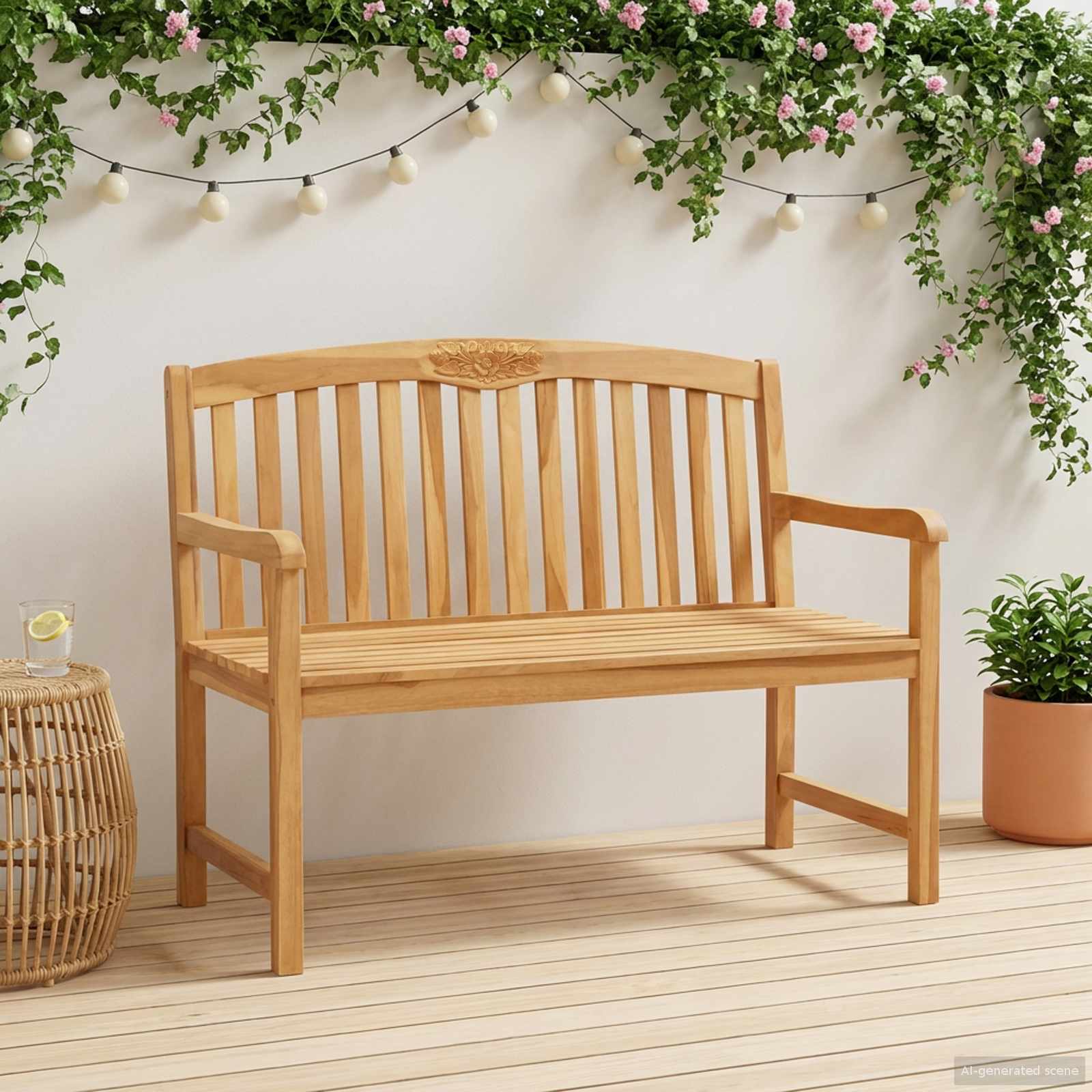 Handsnidad Rosabänk 114 x 60,5 x 95 cm Massivt teakträ Naturlig