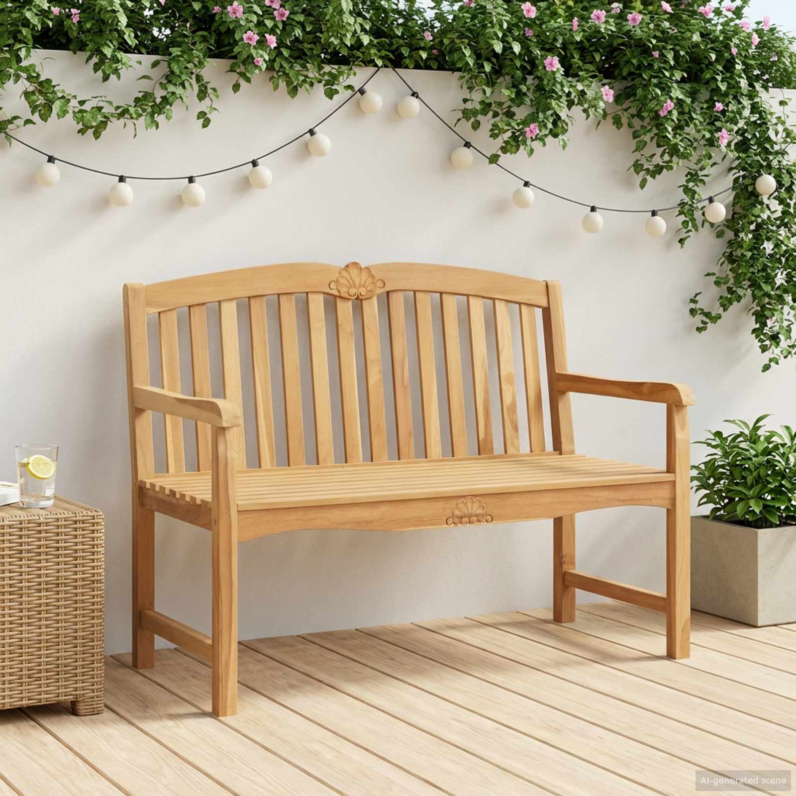 Handsnidad Rosabänk 114 x 60 x 95 cm Massivt teakträ Naturlig