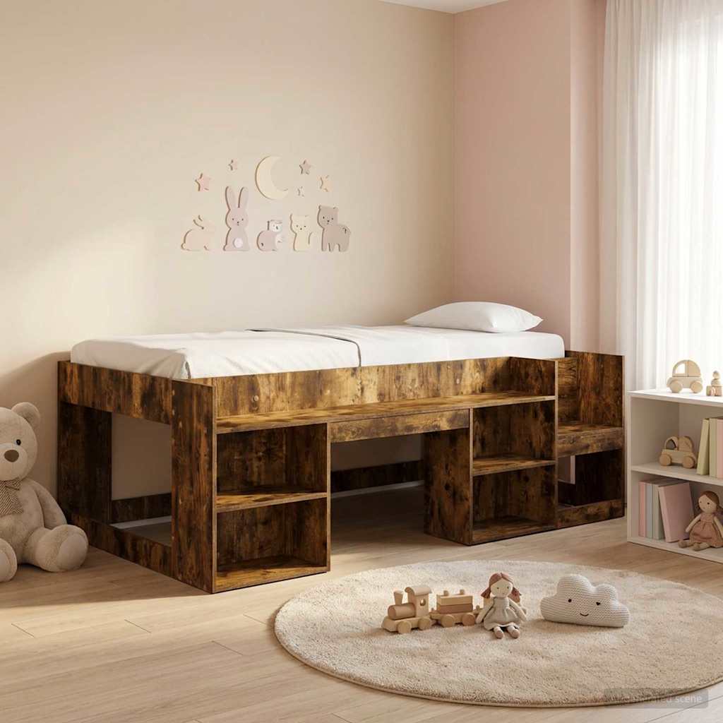 Barnsängsram med förvaring Rökt ek 75 x 190 cm Konstruerat trä