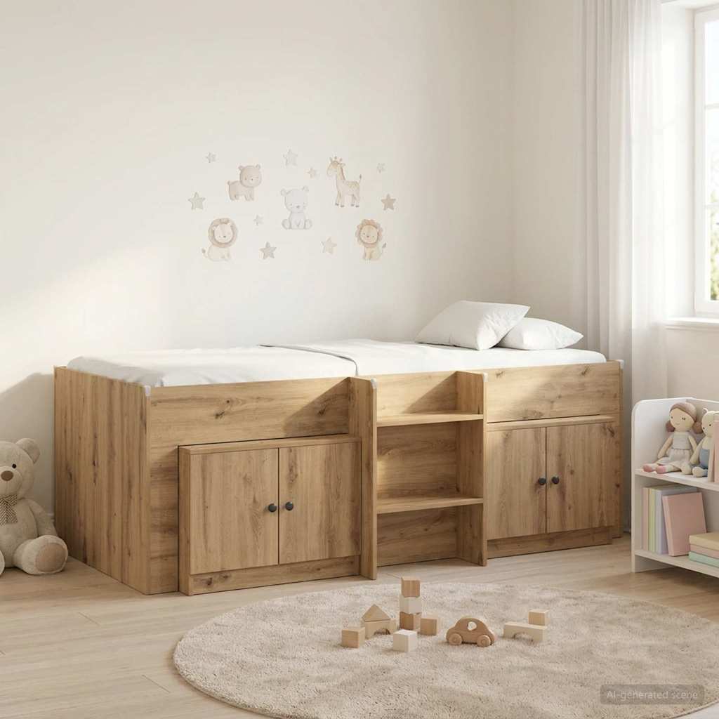 Loft sängram med skåp med dörr 3 st Artisan-ek Konstruerat trä