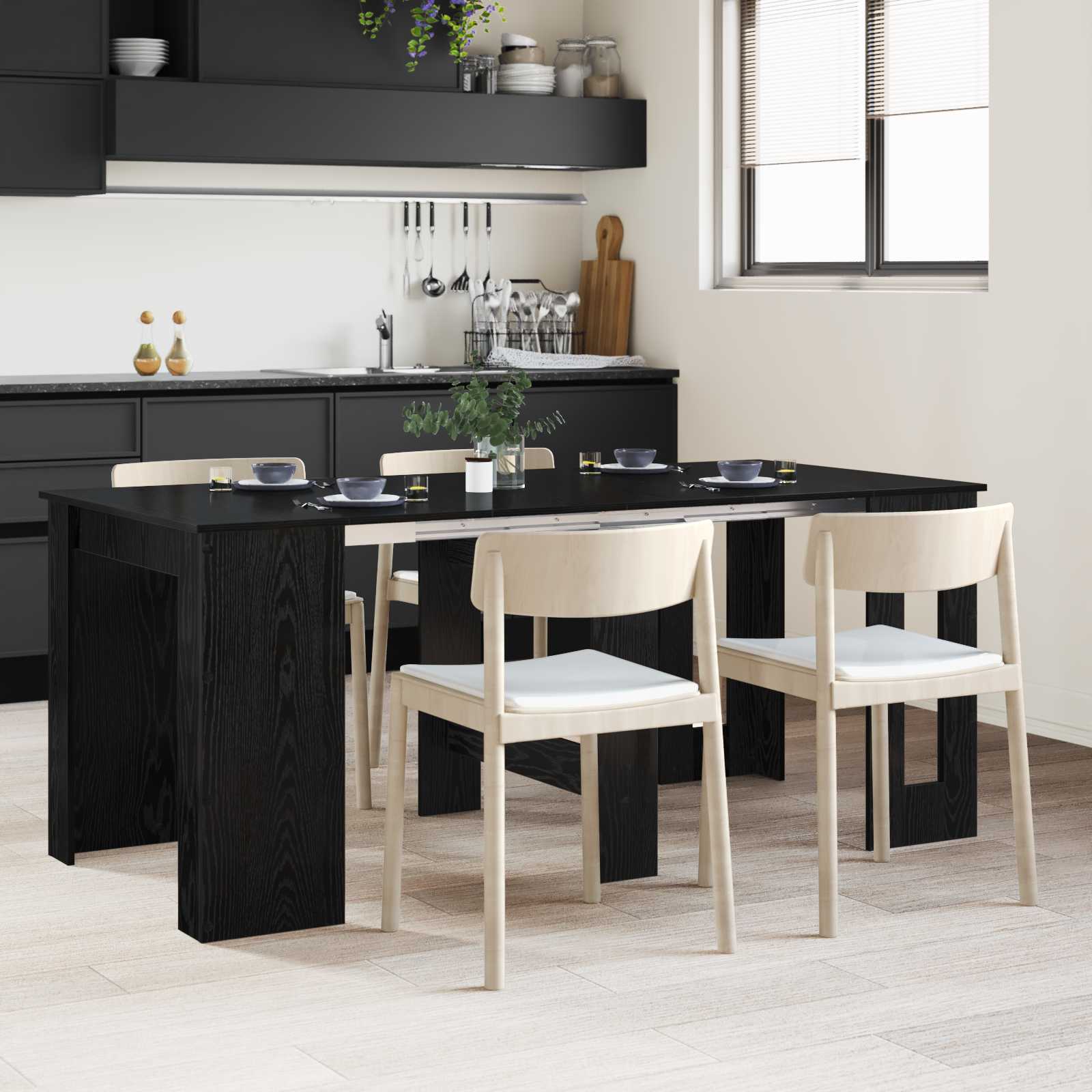 Matbord 180 x 85 x 75 cm Konstruerat trä Svart ek Rektangulär