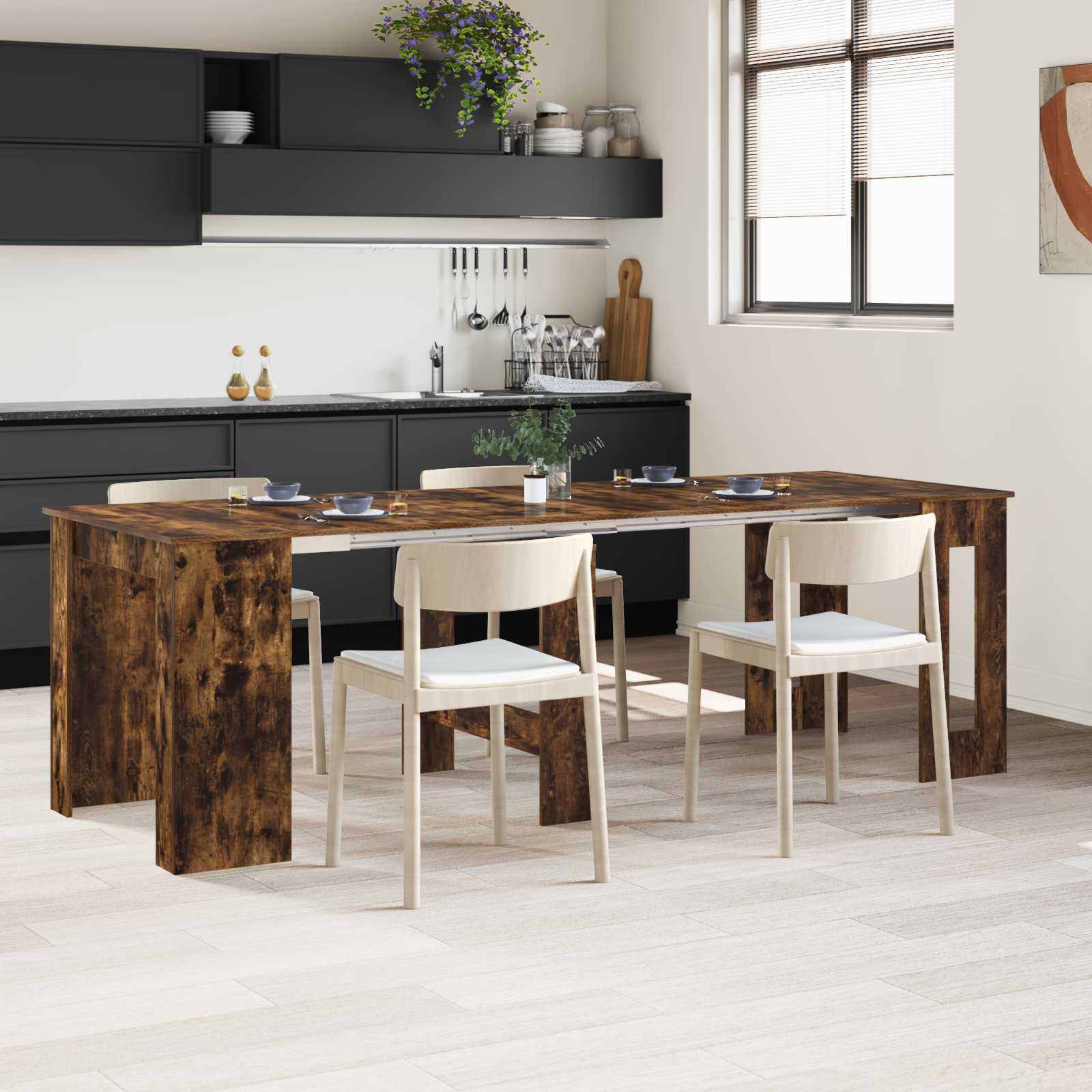 Matbord 240 x 85 x 75 cm Konstruerat trä Rökt ek Rektangulär