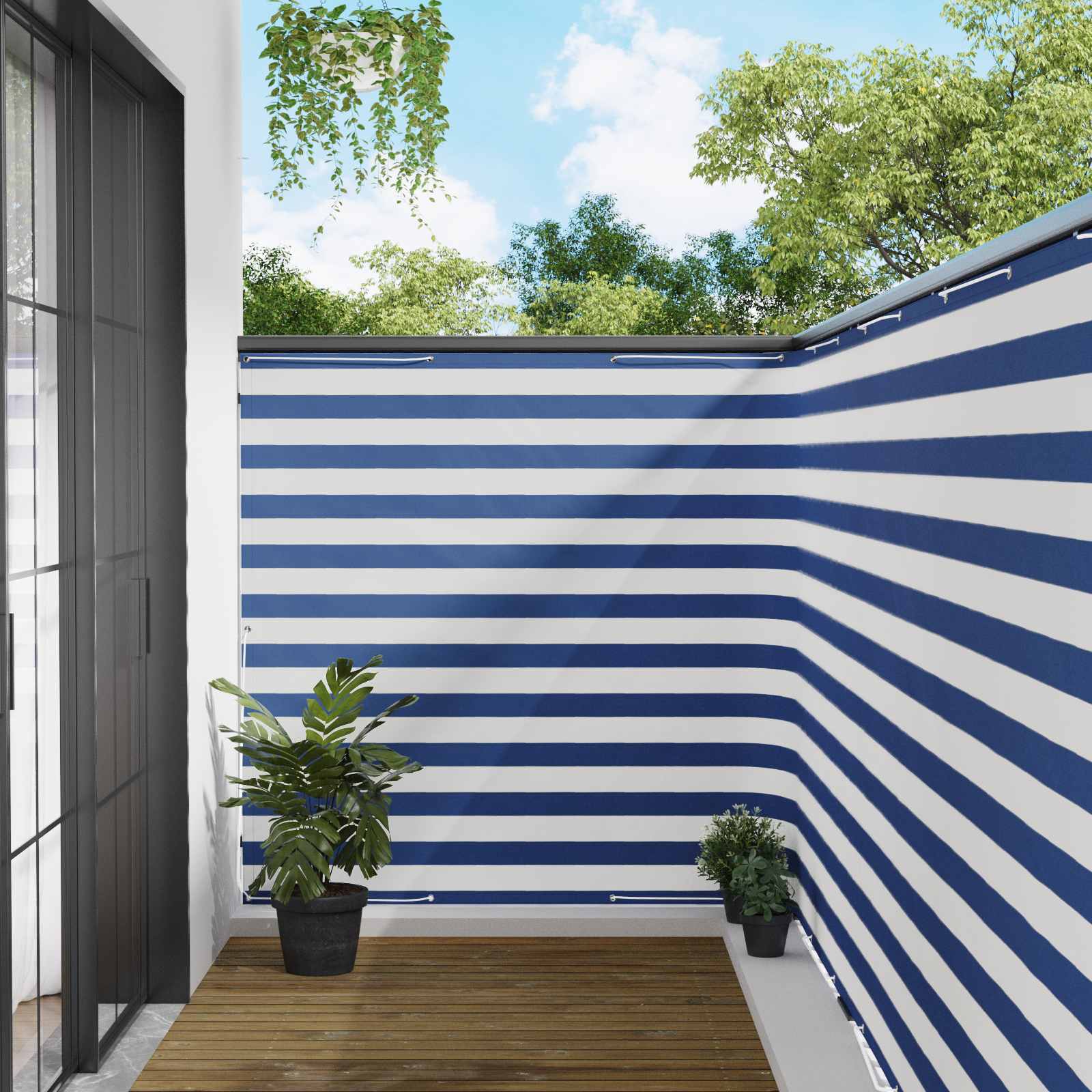 Balkongskärm 150 x 600 cm Tyg med PU-beläggning Blå och Vit