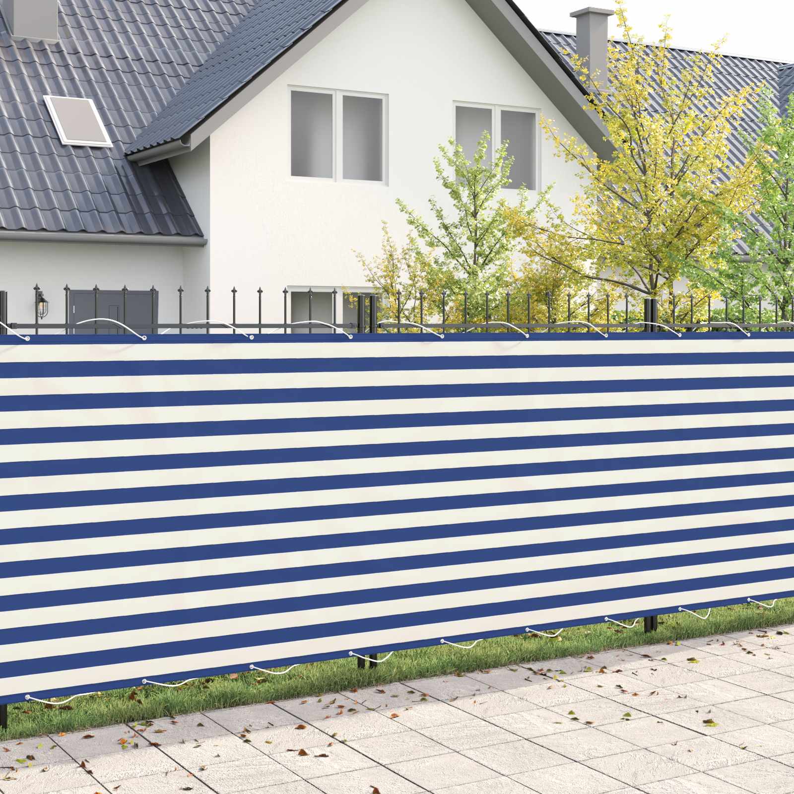 Balkongskärm 200 x 800 cm Tyg med PU-beläggning Blå och Vit