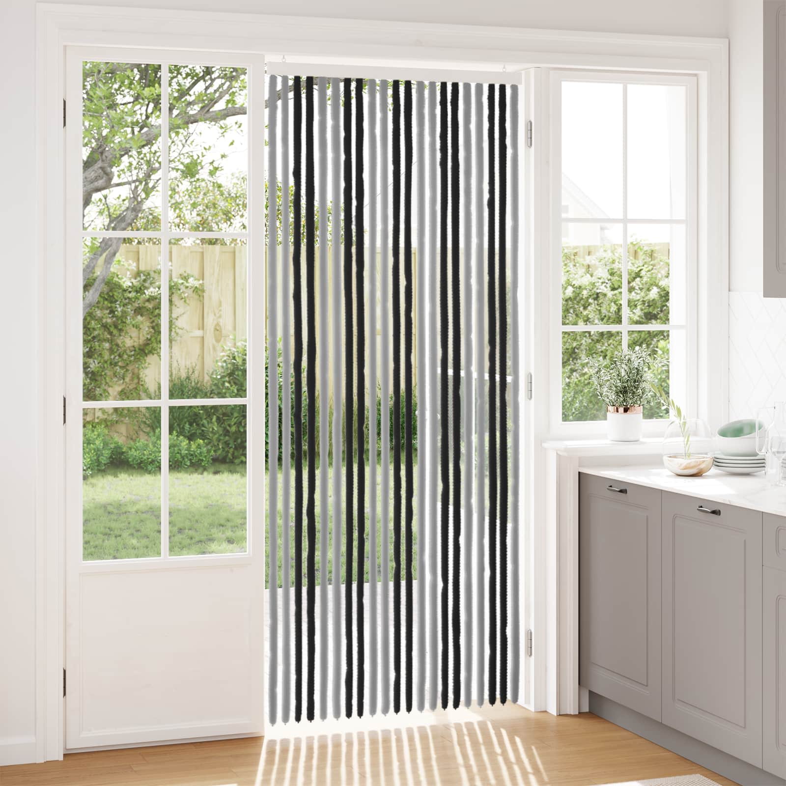 Insektsgardin Chenille Grå och svart 90 x 220 cm 100% PP