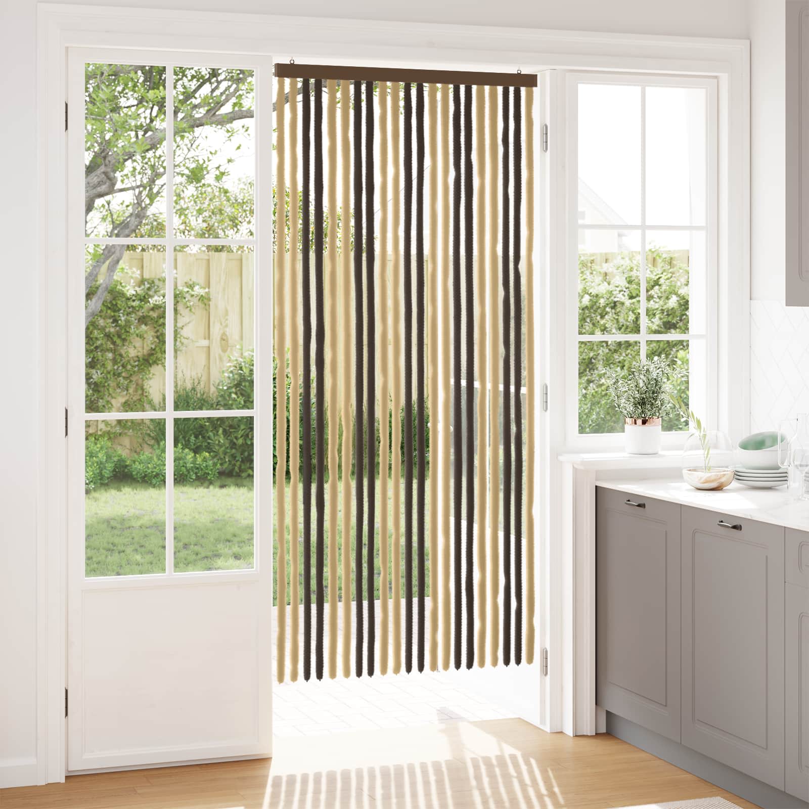 Insektsgardin Chenille Mörkbrun och Beige 90 x 200 cm 100% PP