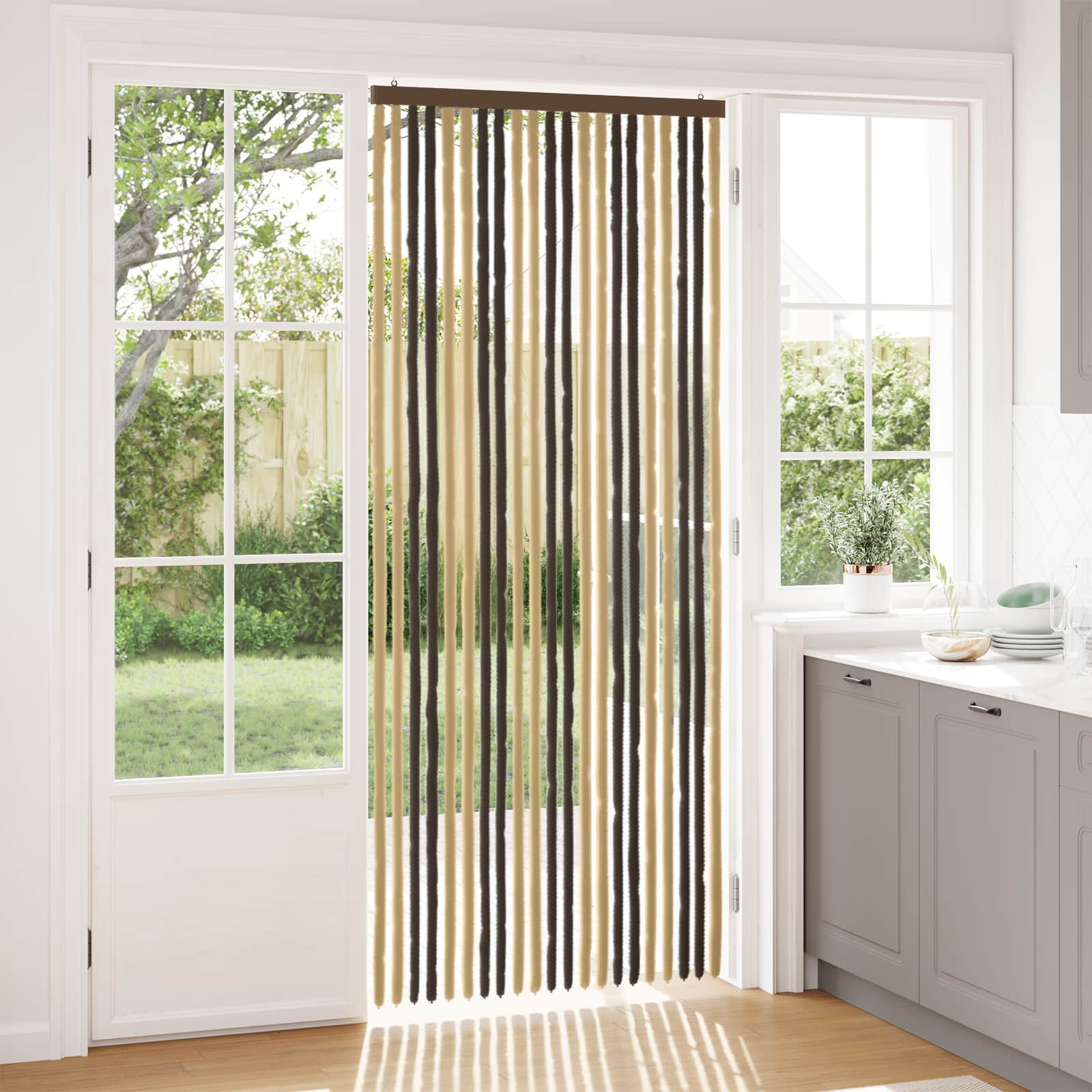 Insektsgardin Chenille Mörkbrun och Beige 90 x 220 cm 100% PP