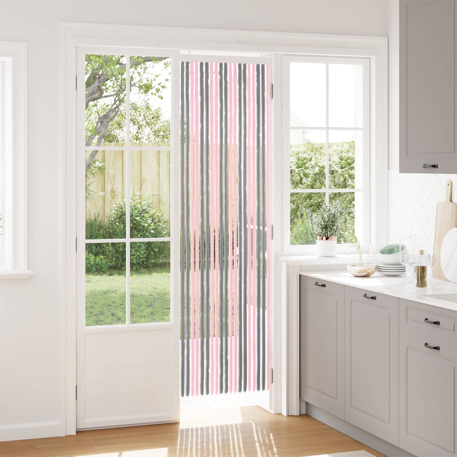 Insektsgardin Chenille Silvergrå och Rosa 56 x 200 cm 100% PP