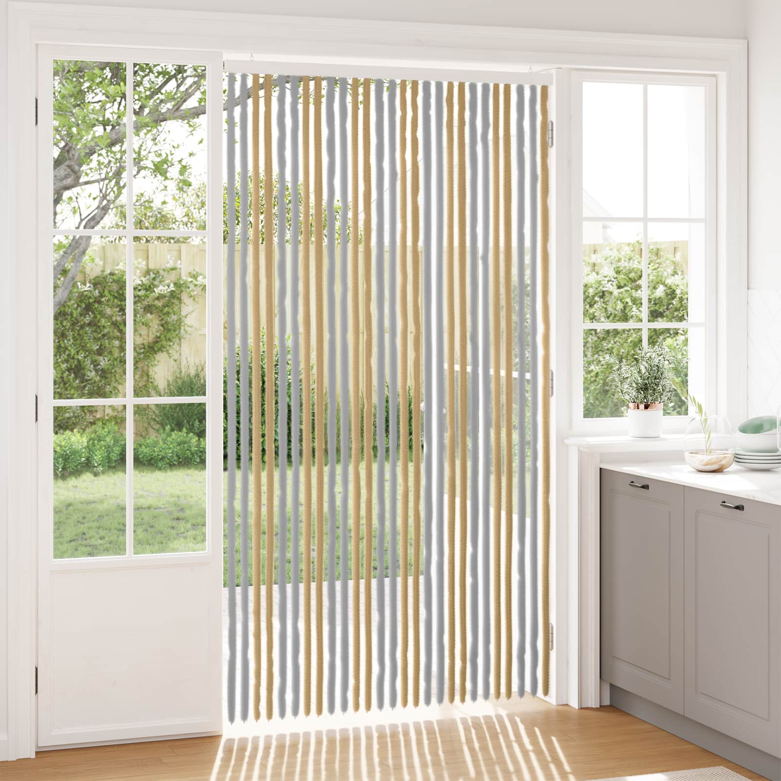 Insektsgardin Chenille Grå och Beige 118 x 220 cm 100% PP