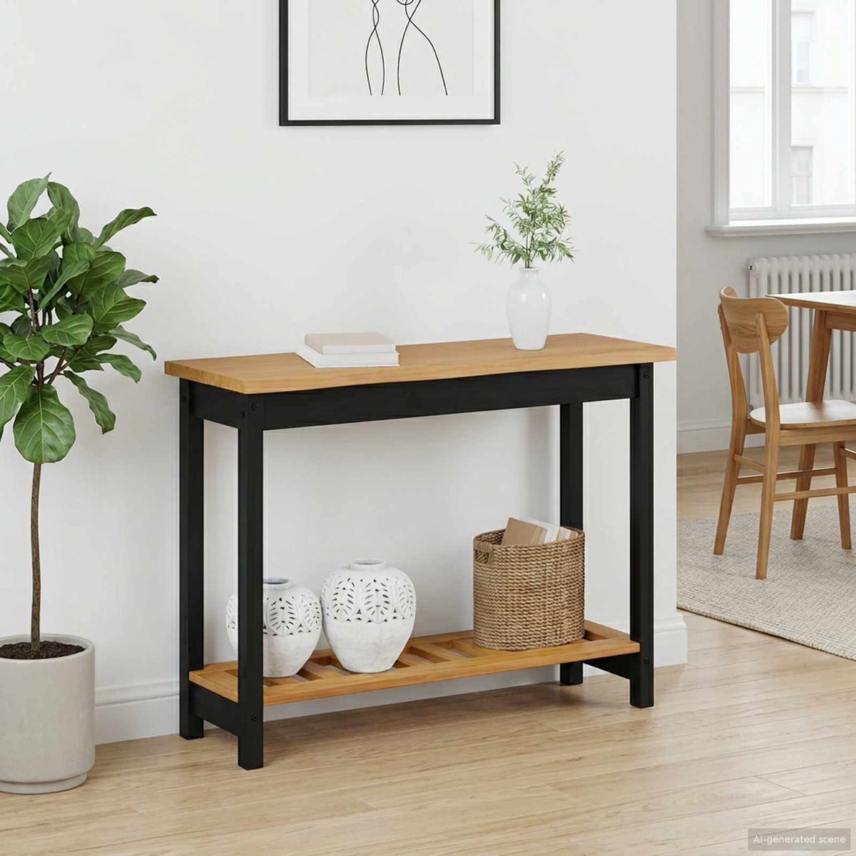 Konsolbord med hylla EKAI Svart 112 x 35 x 76 cm Massiv furu