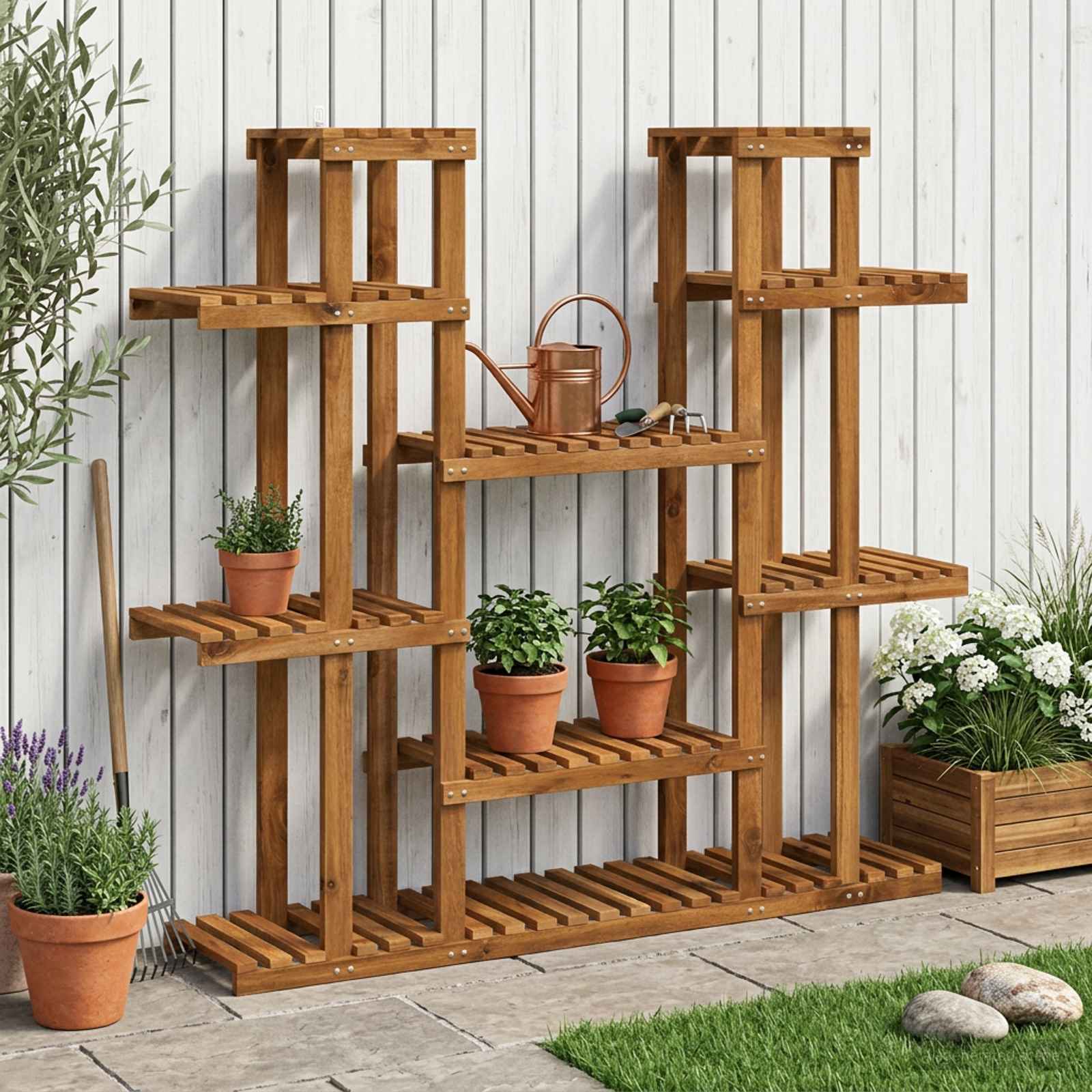 Växtställ Naturlig 123 x 25 x 114,5 cm Massivt Akaciaträ
