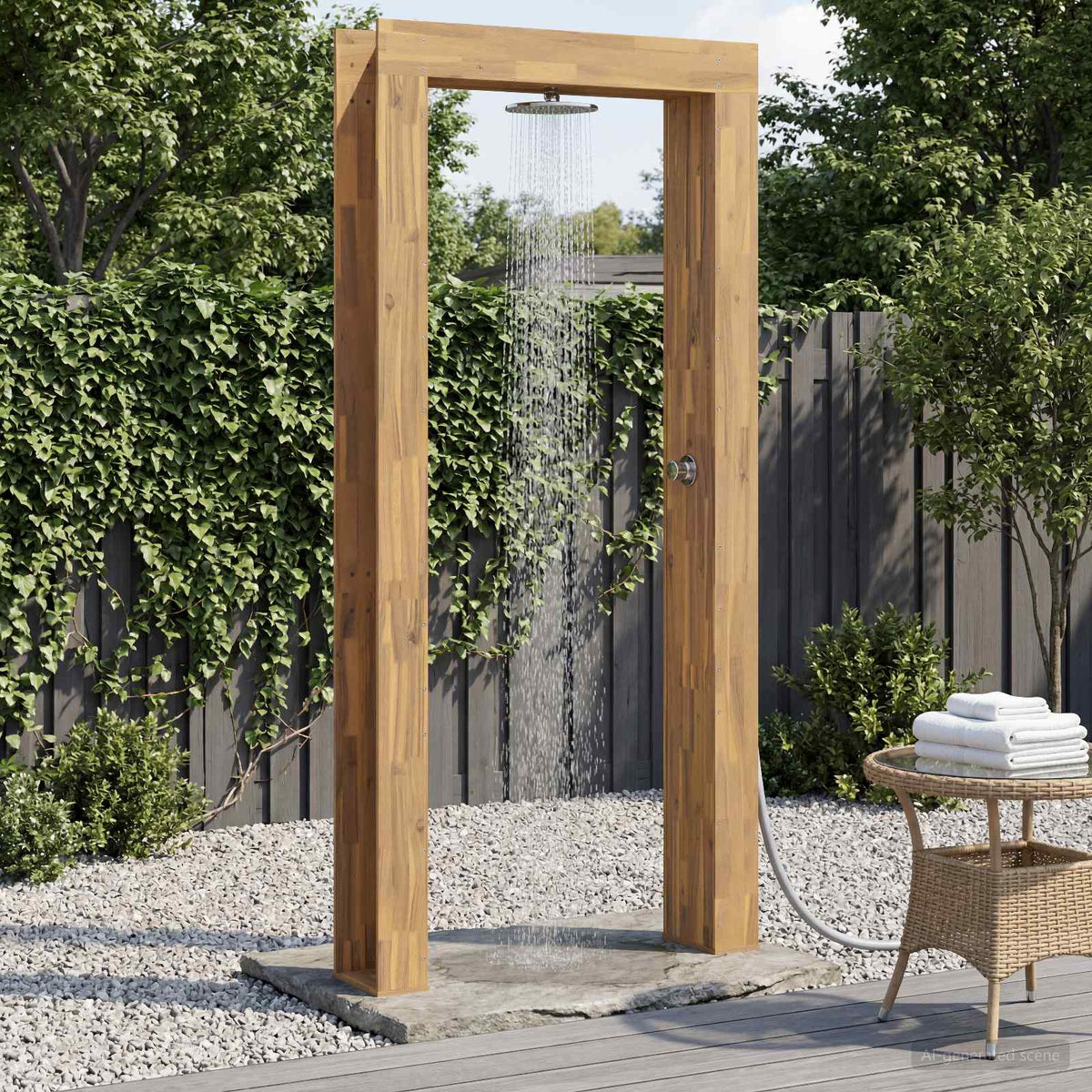 Utomhus Dusch 226 cm Massiv akaciaträ och rostfritt stål Vit