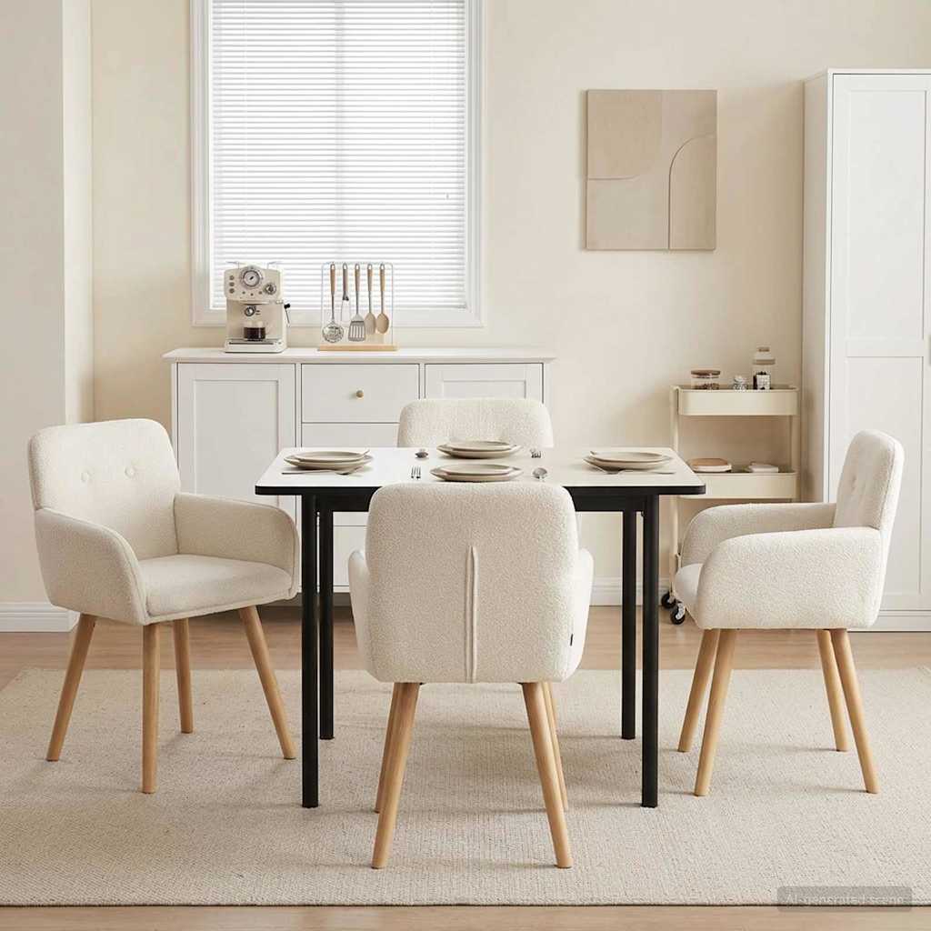 Matstolar 4 pcs Bouclé Gräddvit 59 x 57 x 85 cm