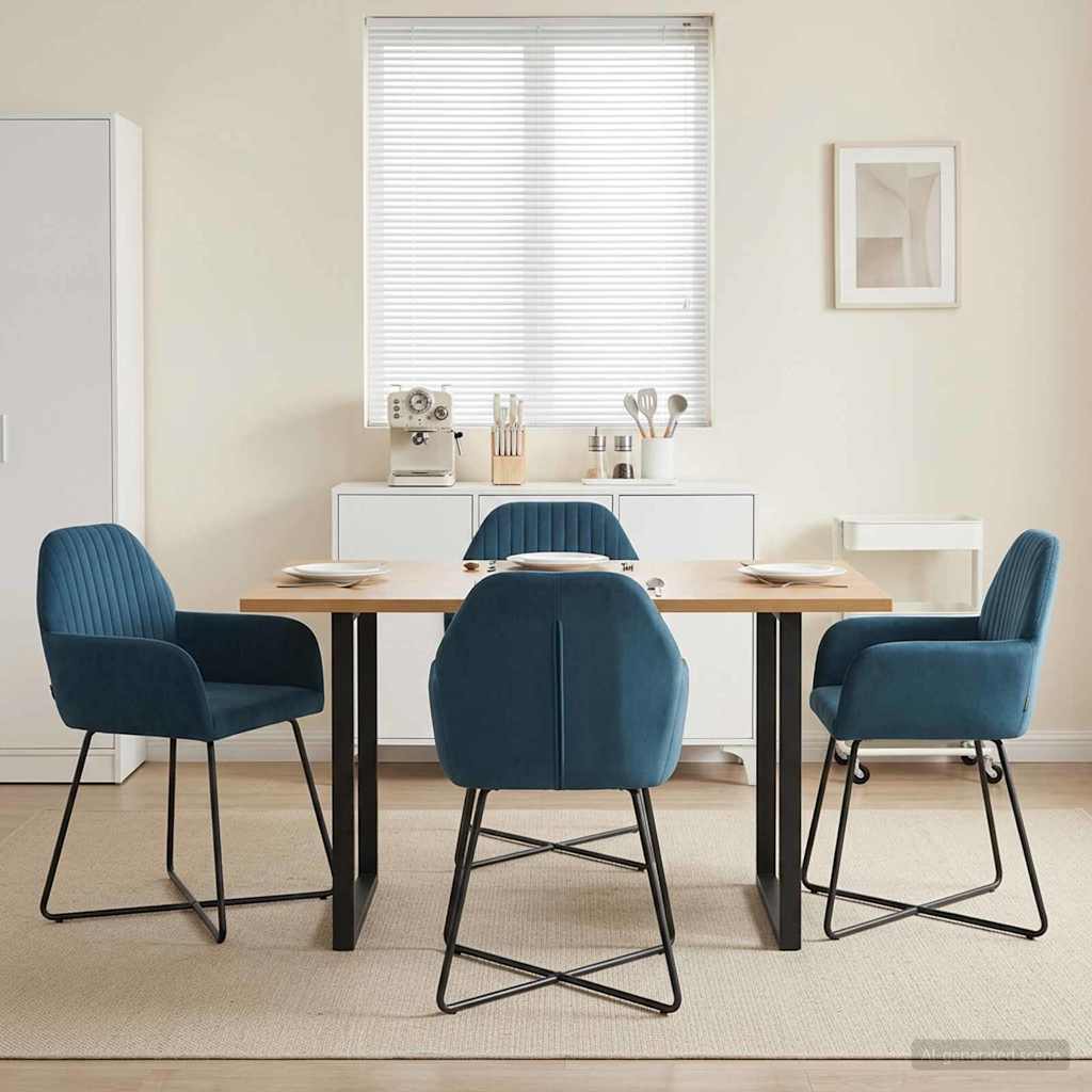 Matstolar 4 pcs Sammet Blå 55 x 50 x 84 cm
