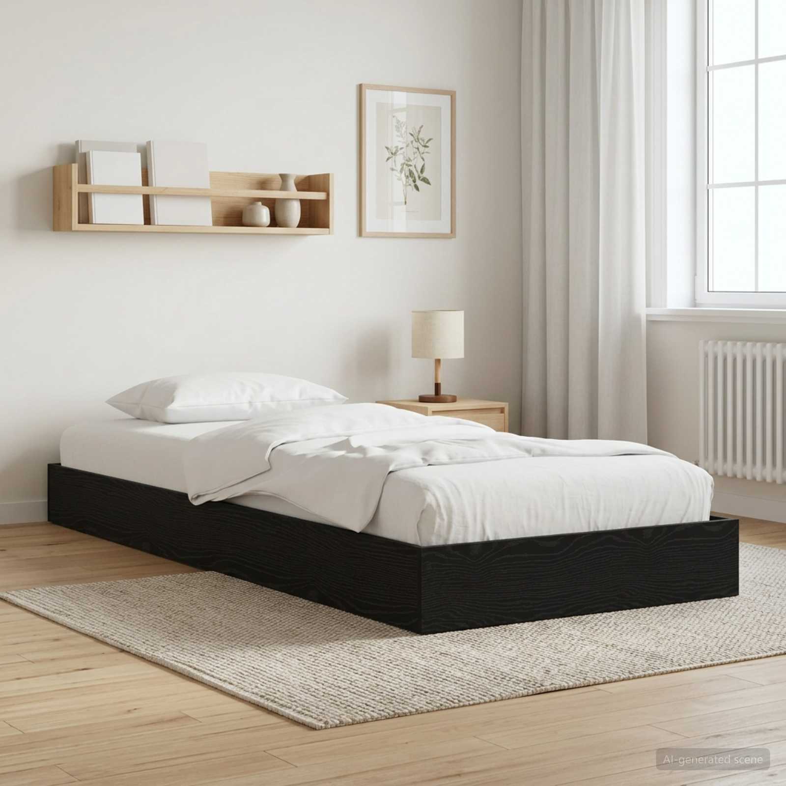 Golvsängsram Svart ek 80 x 200 cm Konstruerat trä