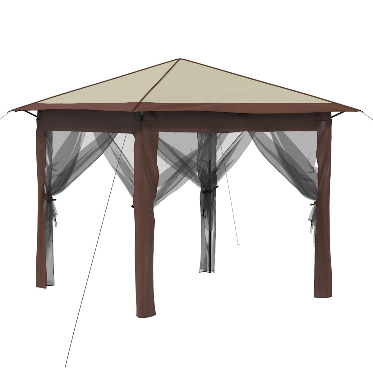 Paviljong med 4 sidoväggar 2,6 x 2,6 m Kräm och brun