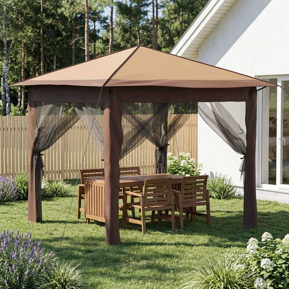 Paviljong med 4 sidoväggar 2,6 x 2,6 m Beige och brun