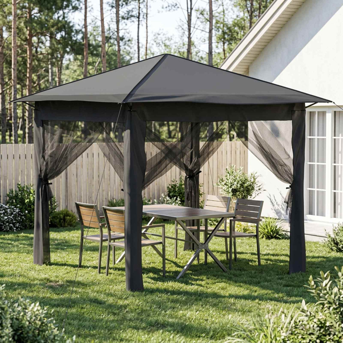 Paviljong med 4 sidoväggar 2,6 x 2,6 m Ljusgrå och antracit