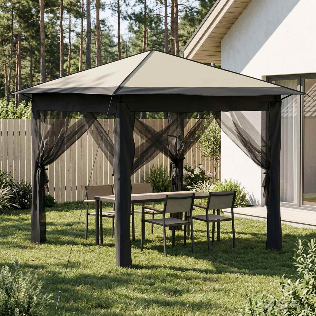 Paviljong med 4 sidoväggar 2,6 x 2,6 m Kräm och antracit