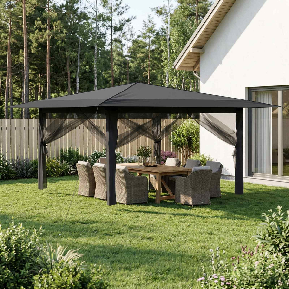 Gazebo med 4 väggar 4 x 4 m Ljusgrå och antracit